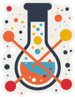 A colorful, abstract illustration of a flask with interconnected elements. png