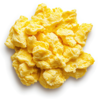 A close-up view of scrambled eggs, cooked to perfection. png