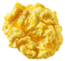 Scrambled eggs, cooked with butter and drizzled with golden syrup. png