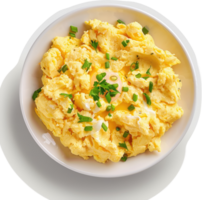 Scrumptious scrambled eggs with fresh herbs and a sunny side up egg. png