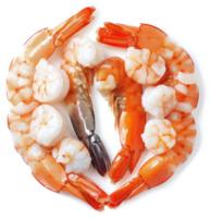 Fresh raw shrimp arranged in a heart shape on a white background. png