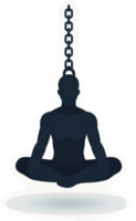 A person in a meditative pose, held captive by a heavy chain. png