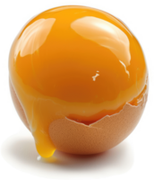 A broken egg with runny yolk dripping from the shell. png