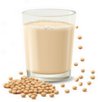 Soy milk beverage made from soybeans, with soybeans scattered around. png