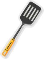 A colorful, simple illustration of a black spatula with a bright yellow handle. png