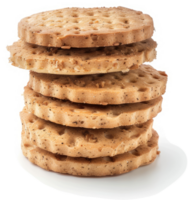A stack of crispy, round, patterned biscuits. png