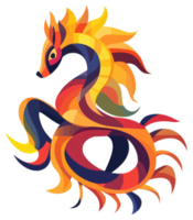 A vibrant, abstract illustration of a mythical creature with flowing, multicolored mane. png