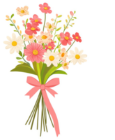 A beautiful bouquet of pastel flowers tied with a ribbon. png