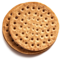 Two round, perforated cookies stacked on top of each other. png