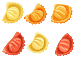 Assorted triangular pasta shapes in various colors. png