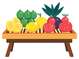 A colorful array of assorted fruits displayed on a wooden table. png