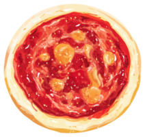 A vibrant illustration of a pizza topped with a generous amount of sauce and melted cheese. png