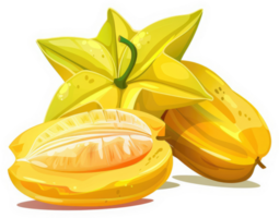 A vibrant illustration of star fruit, showcasing its bright yellow color and unique star-shaped design. png