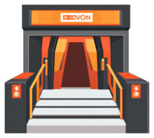 A stylized illustration of a futuristic building entrance with steps. png