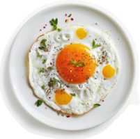 A plate of perfectly cooked fried eggs with vibrant yolks. png
