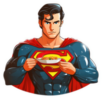 Superman enjoys a delicious plate of noodles. png