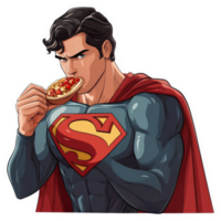 Superman enjoys a delicious pizza. png