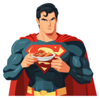 Superman enjoying a plate of crispy fried food. png