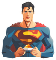 Superman holding a burger, a stylized illustration. png