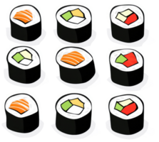 Assorted sushi rolls with various fillings. png