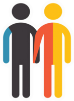 Two stylized figures holding hands, colors representing a combination of flags. png