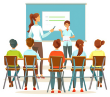 A presentation to a group of attentive students. png