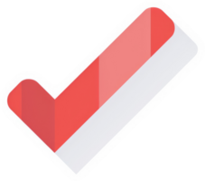 A stylized red check mark graphic, designed with a 3d effect. png