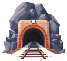A mountain tunnel with railway tracks leading into the darkness. png