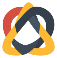 An abstract design with overlapping curved shapes in red, dark gray, and yellow. png