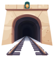 A depiction of a railway tunnel entrance with tracks leading into darkness. png