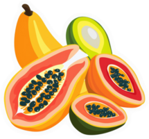 A colorful display of sliced papaya and avocado. png