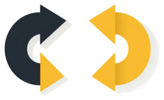 A dynamic graphic design featuring opposing circular arrows in dark gray and bright yellow. png