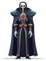 A skeletal figure in dark robes, adorned with ornate gems, stands in a full-body illustration. png