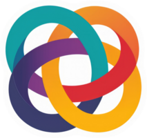 Intertwined colorful rings design signifying unity and connection. png