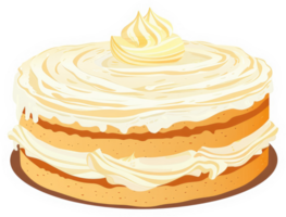 A delectable layered cake adorned with creamy frosting. png