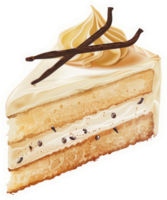 A delectable slice of vanilla cake with creamy frosting and chocolate sprinkles. png