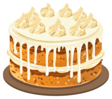 A delectable layered cake adorned with creamy frosting and drizzled icing. png