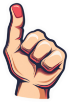 A stylized illustration of a raised hand with a pointed index finger. png
