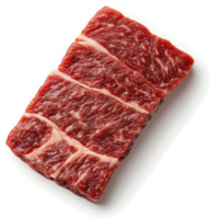 A close-up view of a raw, uncooked beef steak. png