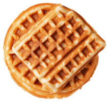 A top-down view of two golden brown waffles stacked on top of each other. png