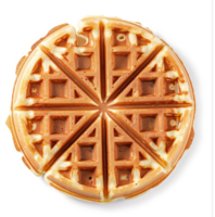 A golden brown, round waffle with a distinctive grid pattern. png