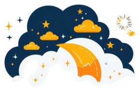 A vibrant night sky scene with a soaring, stylized comet. png