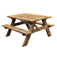 Rustic wooden picnic table with simple design. png