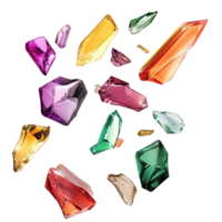 Colorful,faceted gems scattered in a dynamic display. png