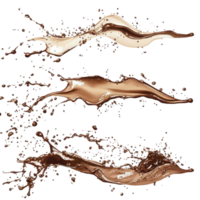 Chocolate liquid splashes and abstract shapes form a dynamic composition. png