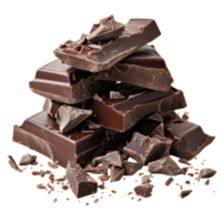 Dark chocolate chunks and broken pieces create a decadent stack. png