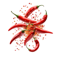 Vibrant chili peppers explode in a colorful, dynamic display. png