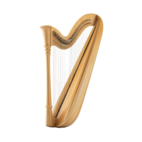 Wooden harp with strings in profile view. png