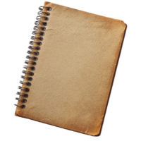 Aged spiral-bound notebook, blank pages. png