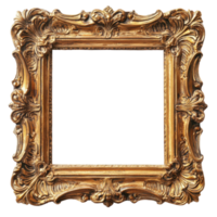 Ornate gold picture frame, displaying empty space. png
